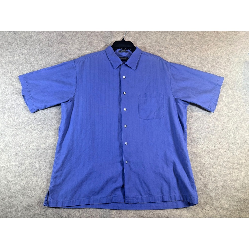 Daniel Cremieux Signature Collection Blue Cotton Tencel Herringbone Shirt Mens L